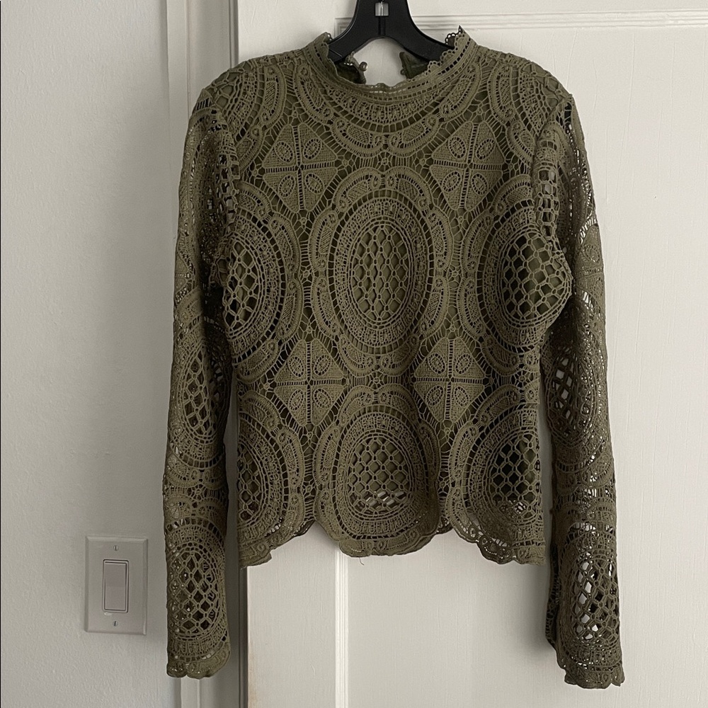 Ultra Pink Olive Crochet Long Sleeve Blouse